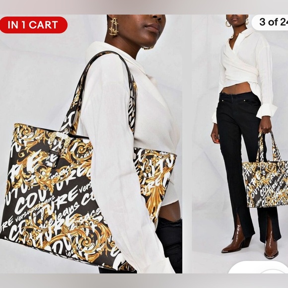 Versace Black and Gold Women's Tote Bag and Pouch - Picture 6 of 10